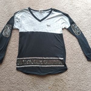 SOLD!!!!!! VS Pink Bling Varsity Bling v neck tee